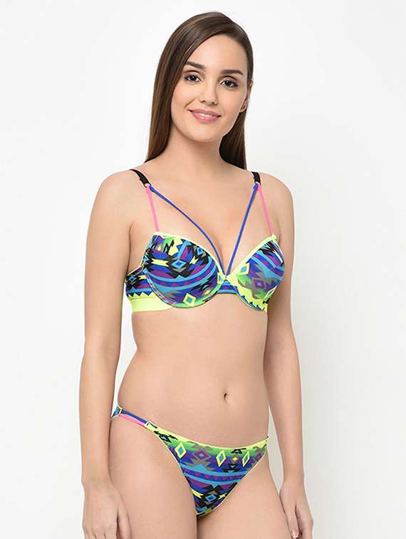 contrast strap quirky bra & panty set  - 16794197 -  Standard Image - 1