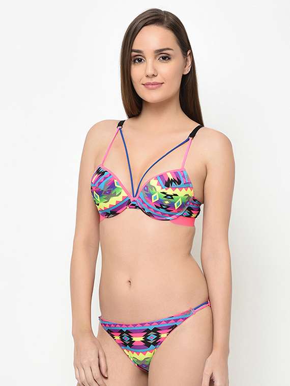contrast strap quirky bra & panty set - 16794198 - Standard Image - 1