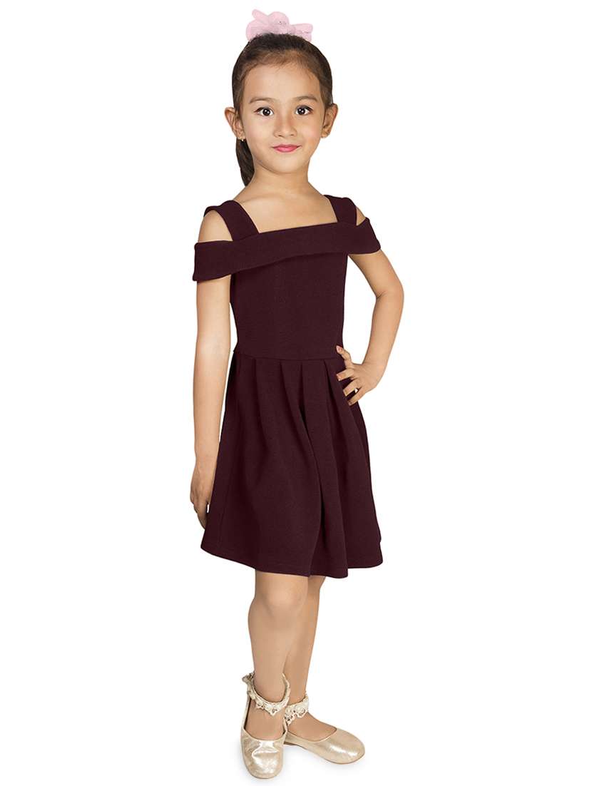 girls burgundy solid cold shoulder dress - 16795454 -  Standard Image - 1