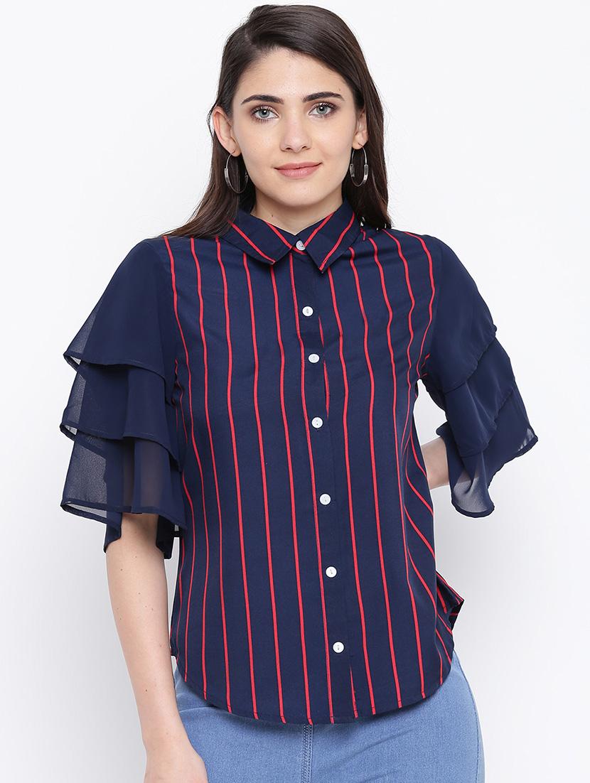 ruffle sleeved striped shirt - 16796172 - Zoom Image - 0