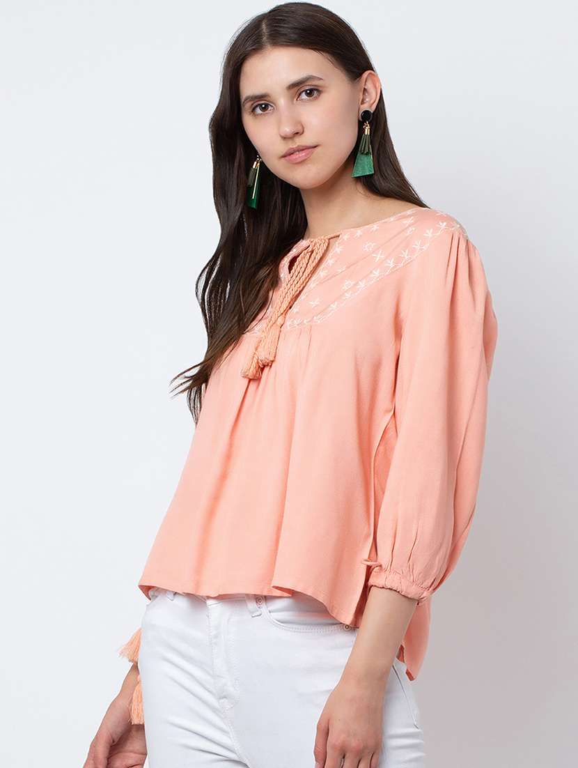 women's high-low tie-up neck top