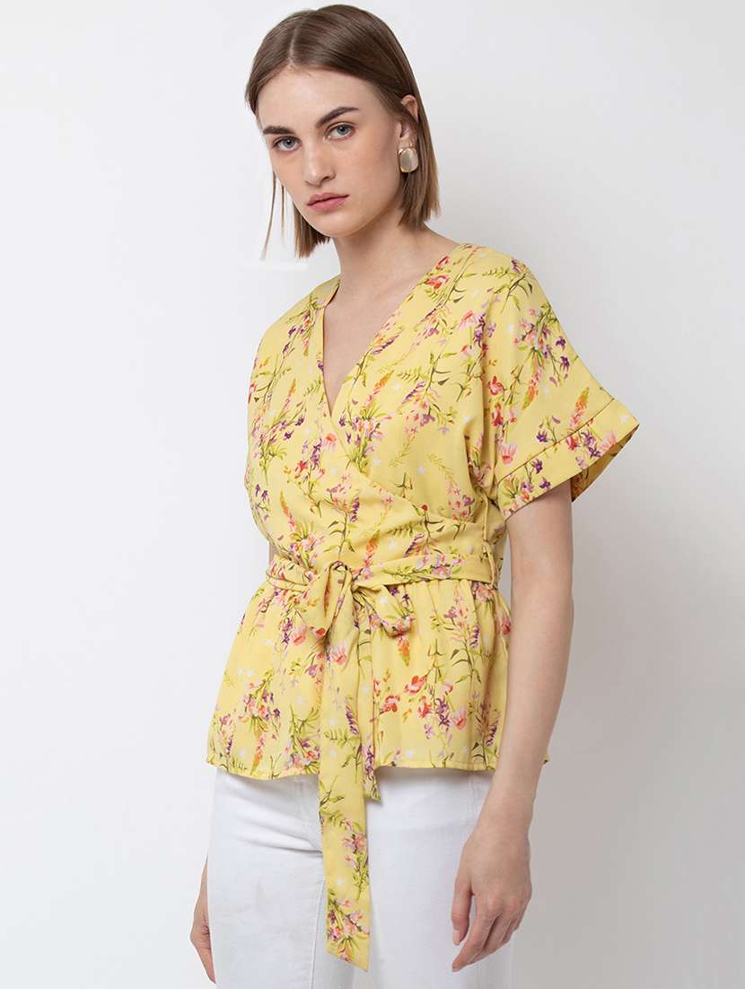 women's peplum overlap neck top