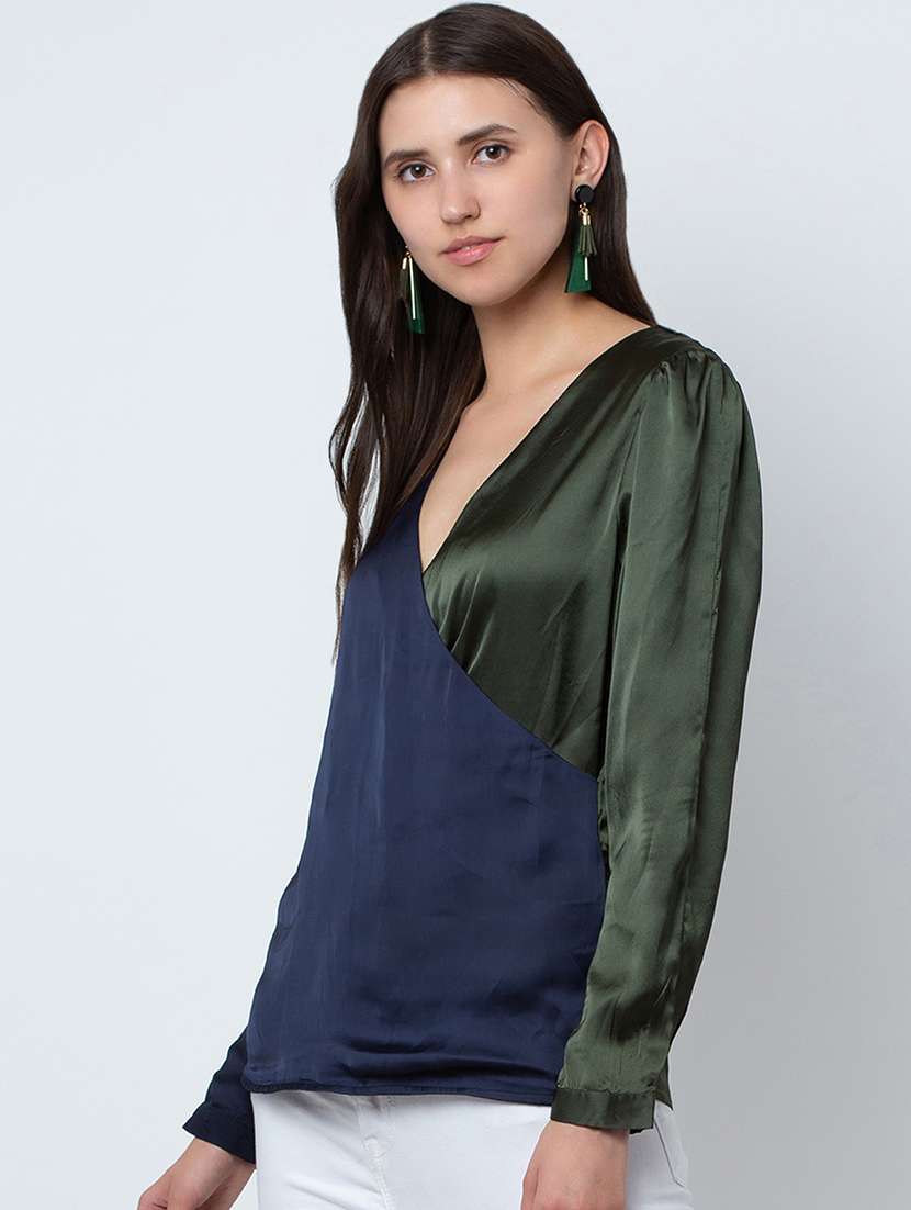 women's wrap overlap neck top