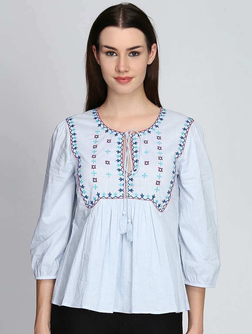 women's a line tie-up neck top
