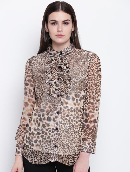 ruffle neck animal shirt - 16796210 - Standard Image - 0