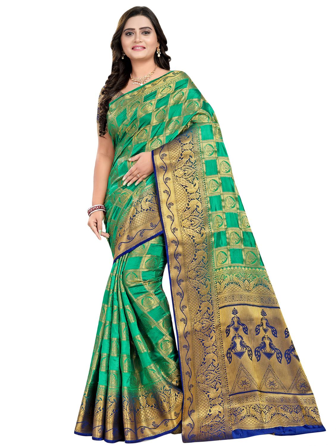 women's self design green colored saree with blouse - 16797725 - Zoom Image - 0