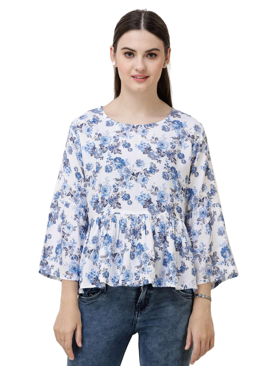 bell sleeved floral peplum top