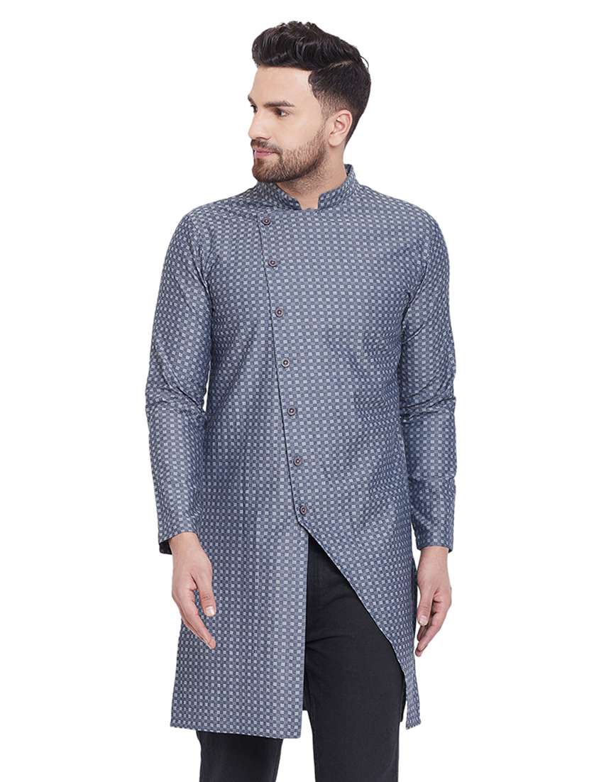 blue checkered denim long kurta