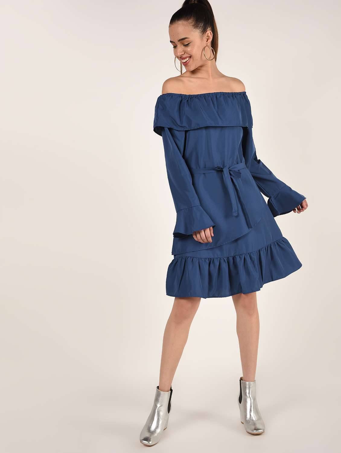 tie front off shoulder a-line dress  - 16802281 -  Standard Image - 1