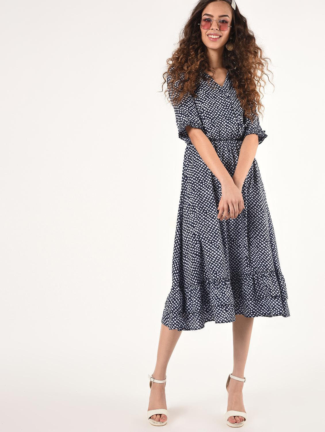 gathered hem polka dot fit & flare dress - 16802289 -  Standard Image - 1