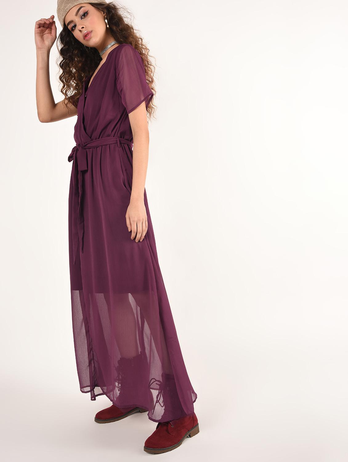 tie front sheer flared maxi dress - 16802303 - Standard Image - 1