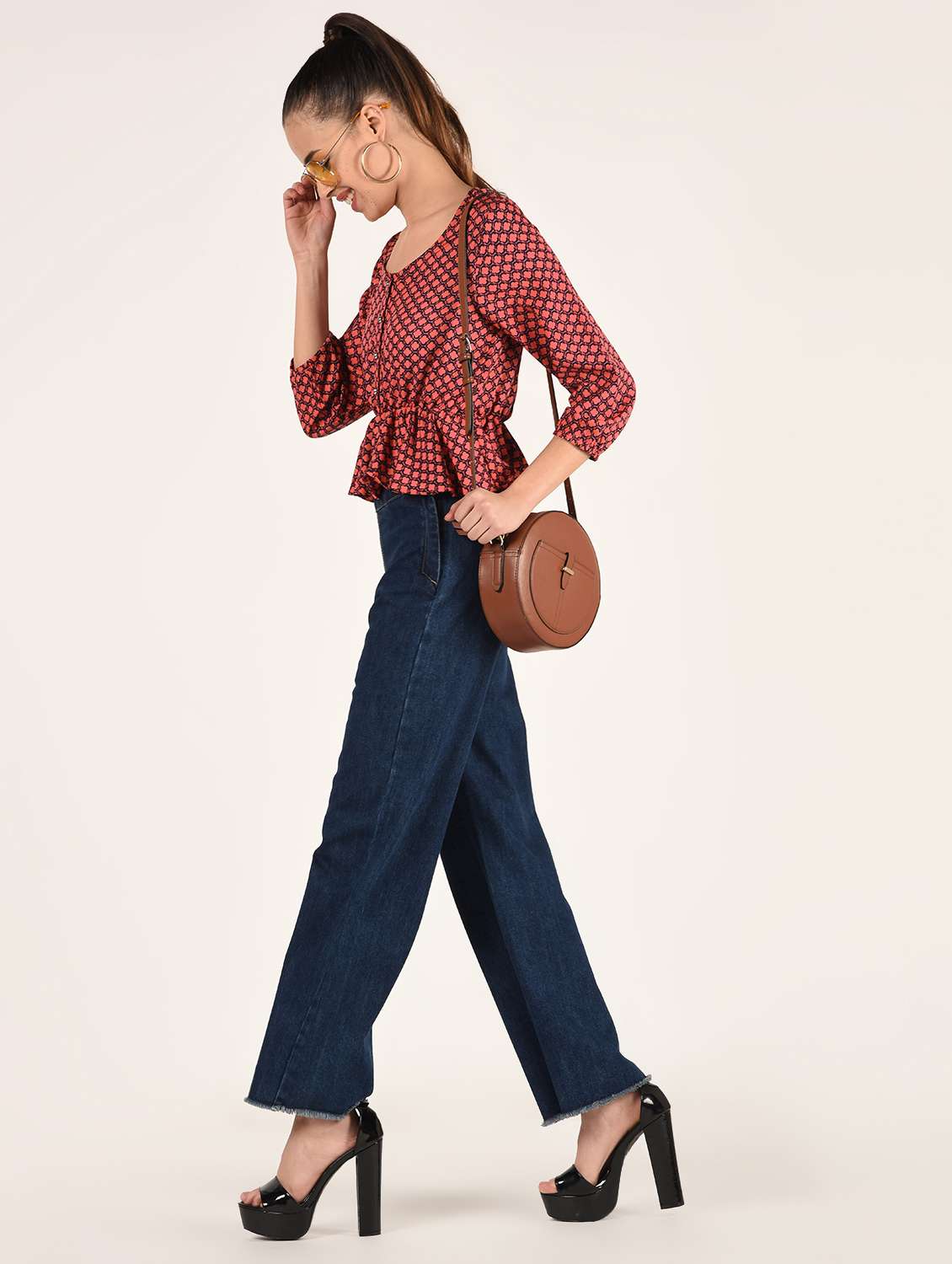 women's peplum round neck top