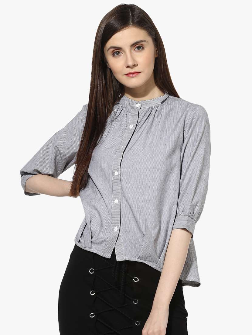 mandarin neck high-low shirt 