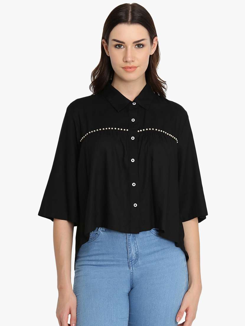 pearl embellished asymmetric shirt 