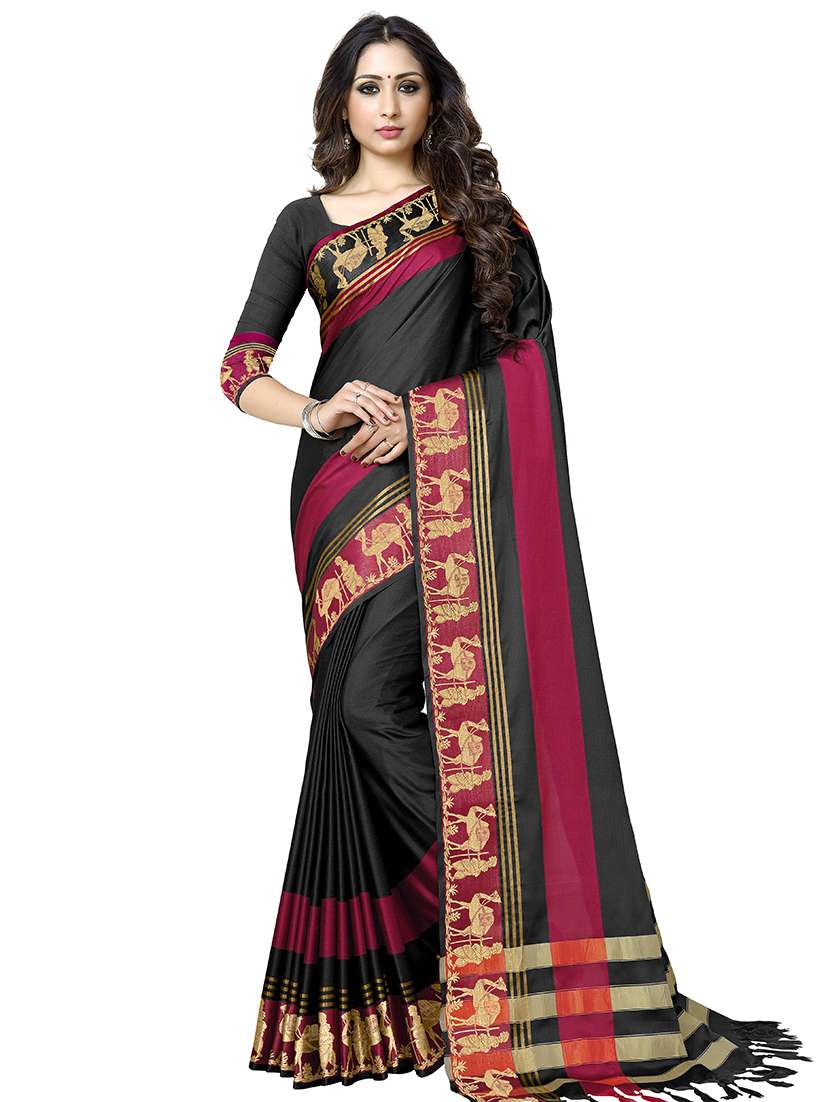 solid bordered saree with blouse