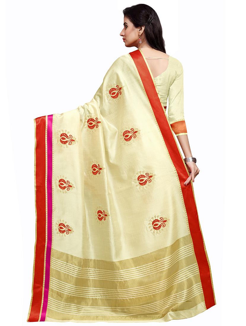 solid embroidered saree with blouse - 16805477 - Standard Image - 1