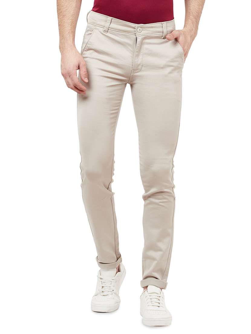beige solid chinos