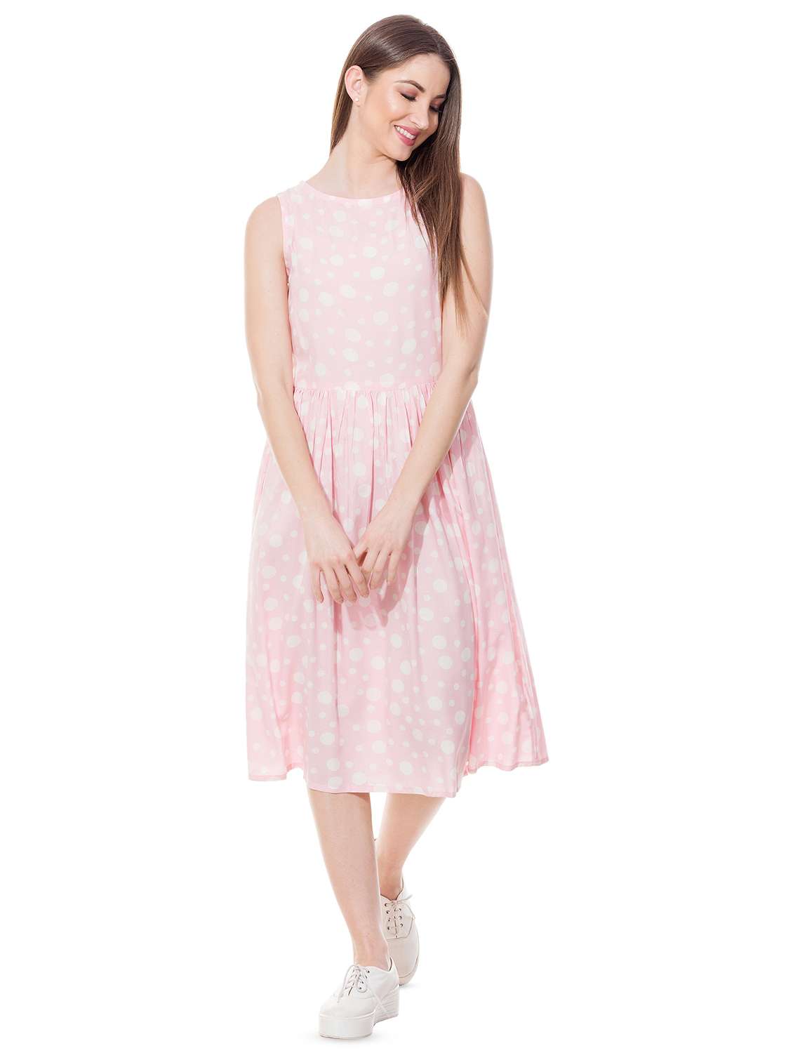 round neck polka dot a-line dress 