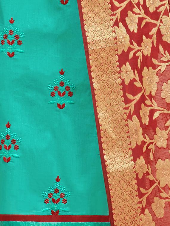 turquoise churidaar unstitched suit - 16808215 - Standard Image - 1