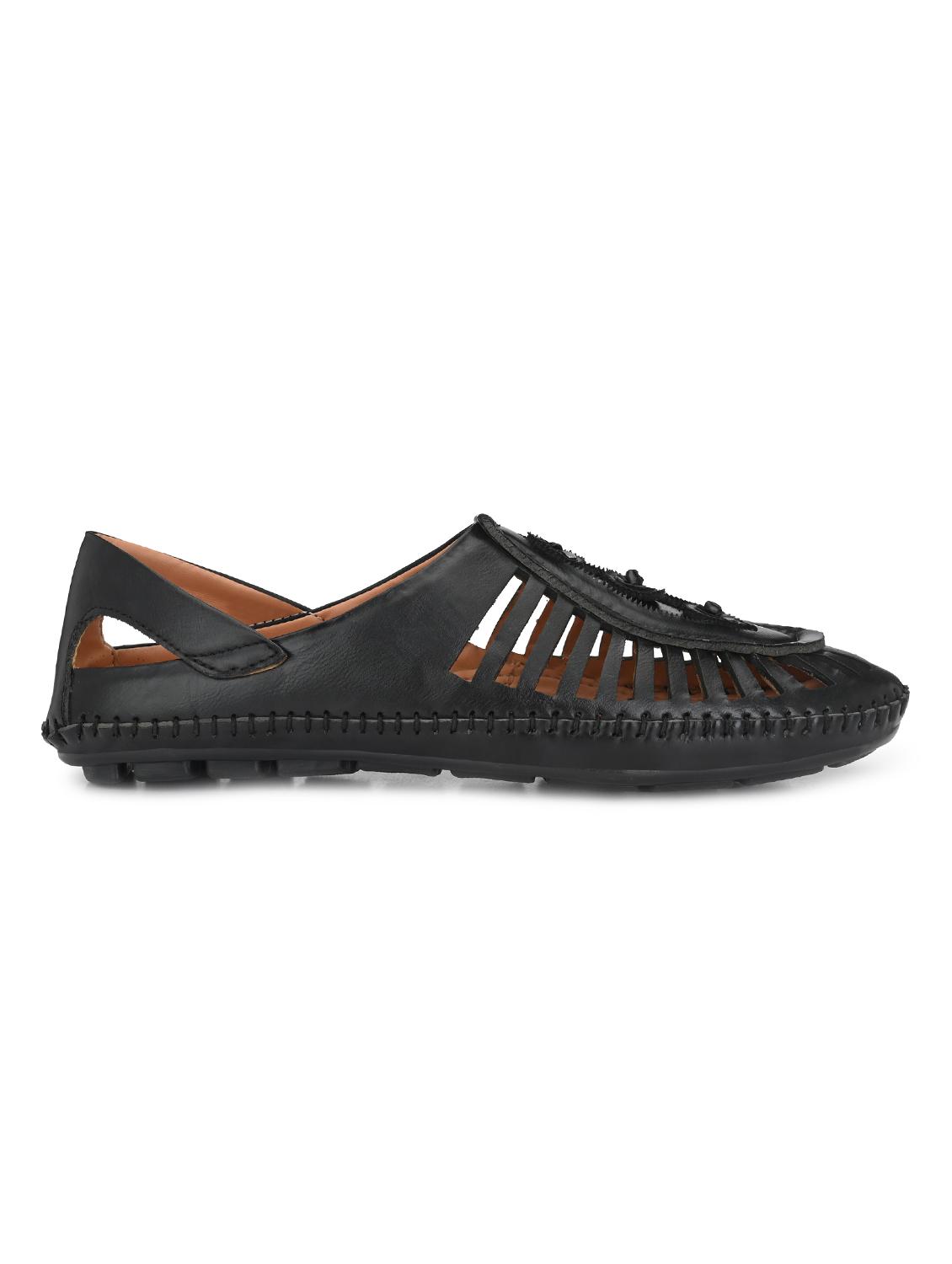 black leatherette slip on sandals - 16808285 - Standard Image - 1