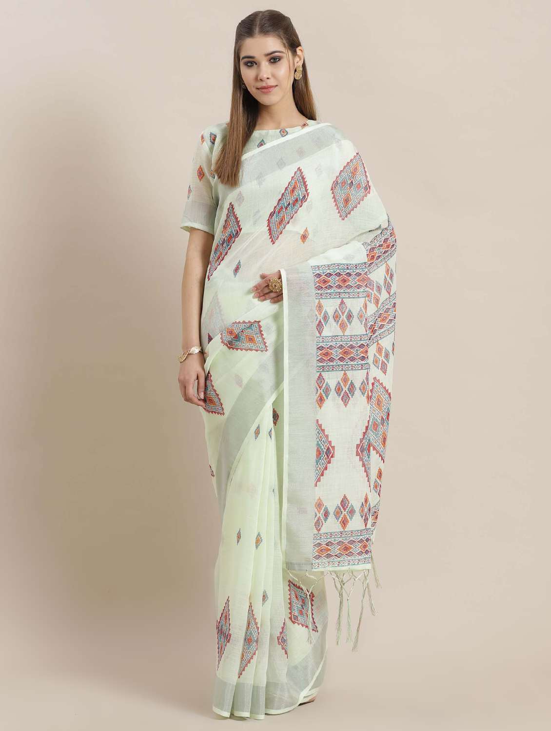 geometric printed saree with blouse