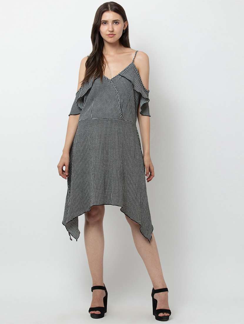 women's asymmetric checks dress