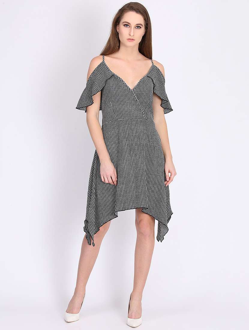 women's asymmetric checks dress
