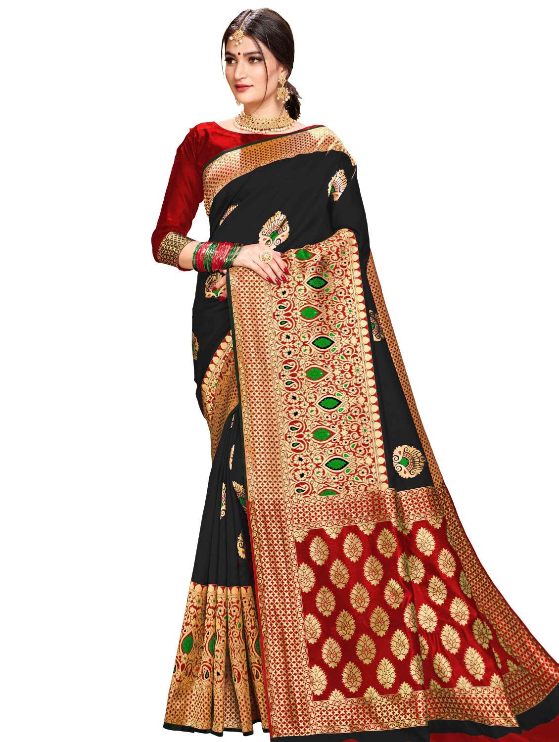self design banarasi saree with blouse