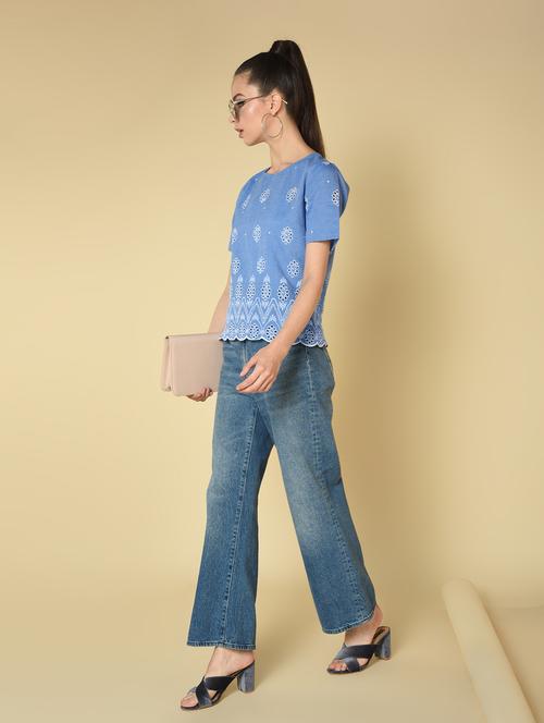 women's straight round neck top - 16810976 - Standard Image - 0