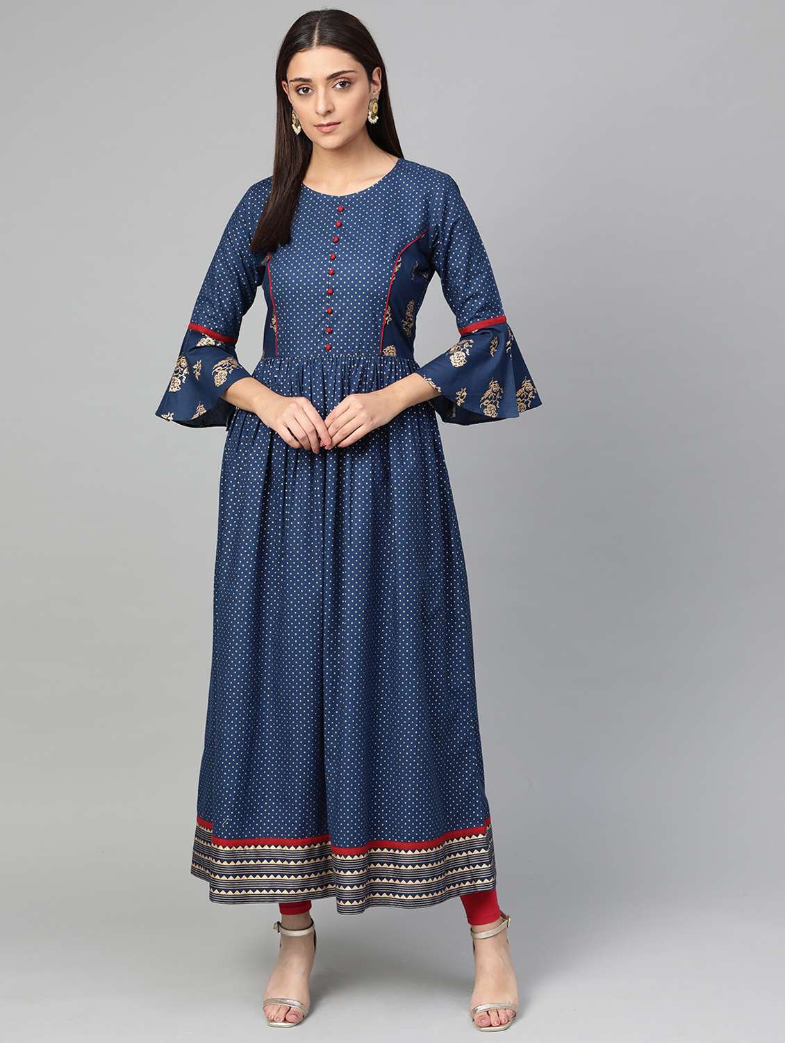 gold print flared kurta 