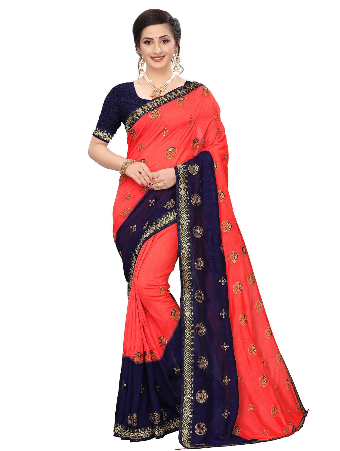self design embroidered saree with blouse