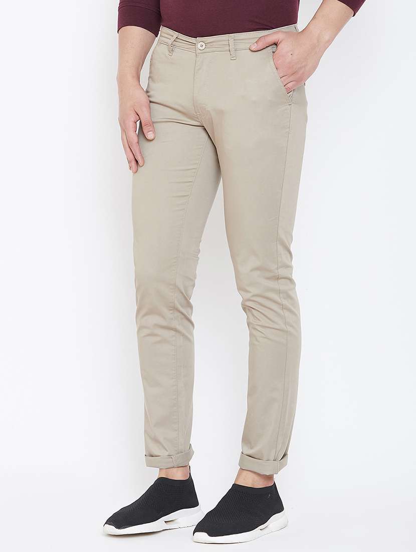 beige solid chinos - 16812497 -  Standard Image - 1