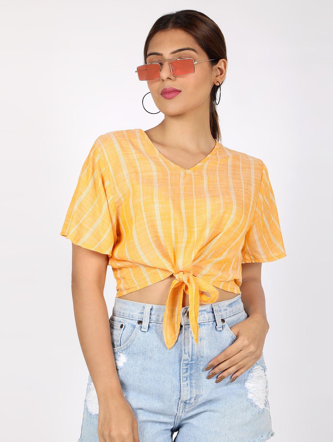 women's crop v neck top