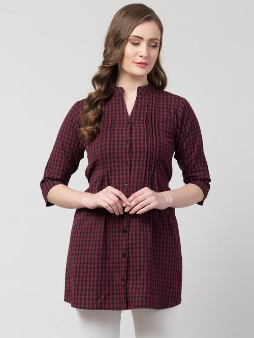 tie back checkered a-line tunic - 16812892 - Standard Image - 0