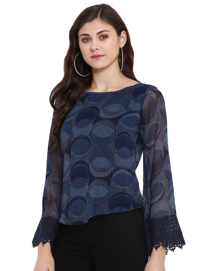 lace detail bell sleeved top - 16813641 - Standard Image - 1