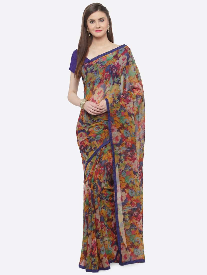 printed woven saree with blouse