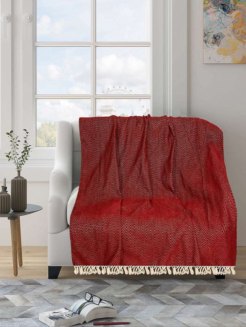  maroon chenille sofa throw ( set of 2) - 16815221 -  Standard Image - 1