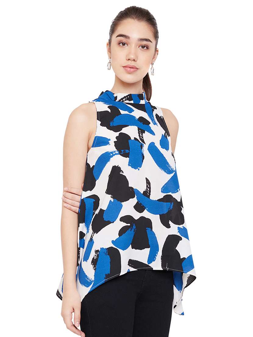 mock neck printed asymmetric top - 16815843 -  Standard Image - 1