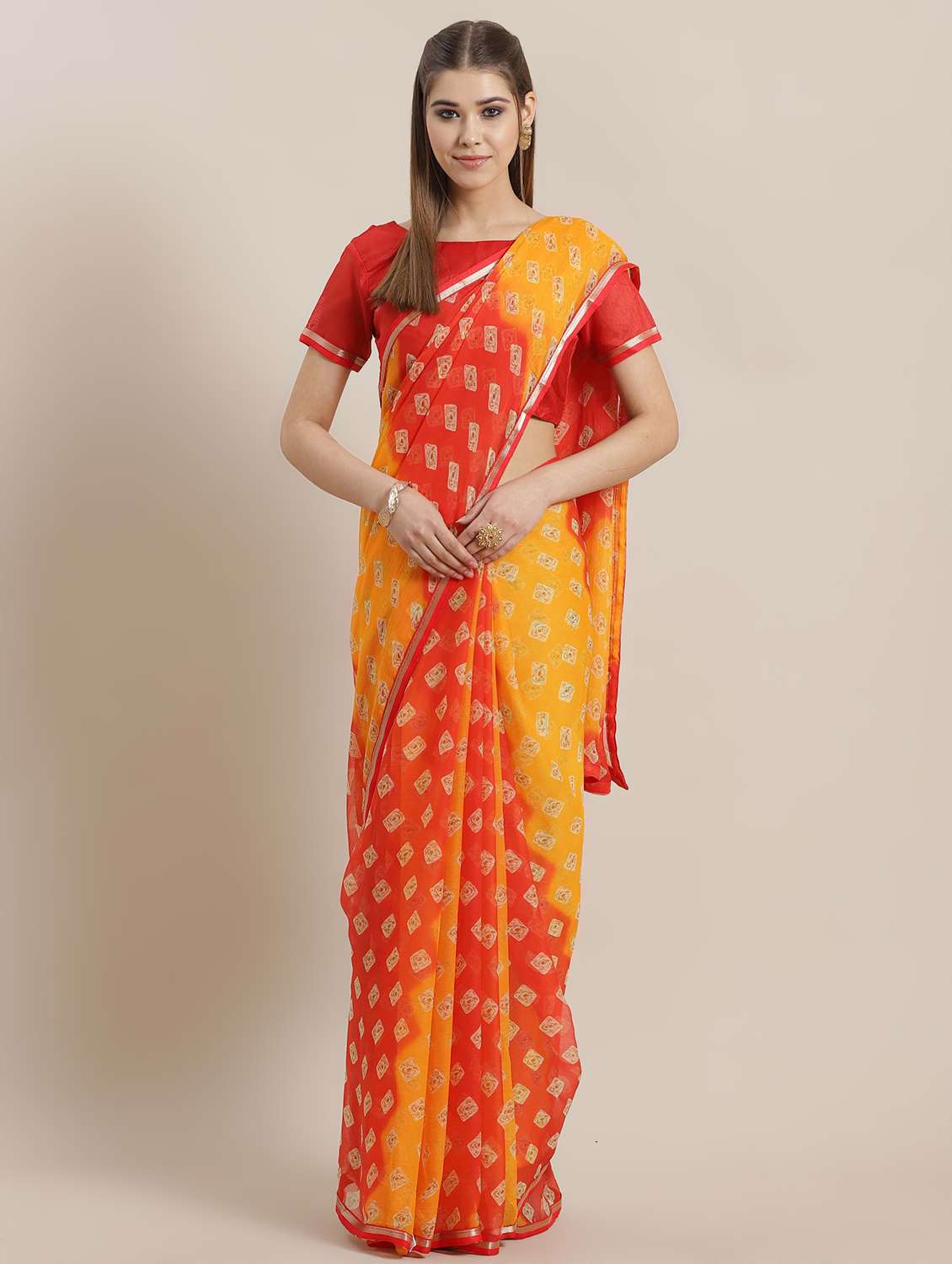 lace detailed printed saree with blouse