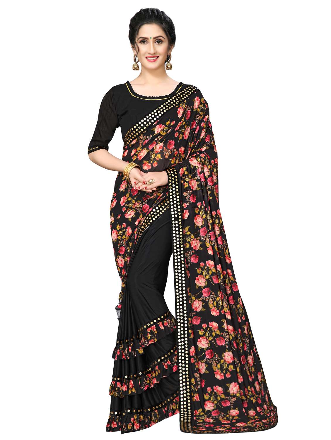 floral printed saree with blouse