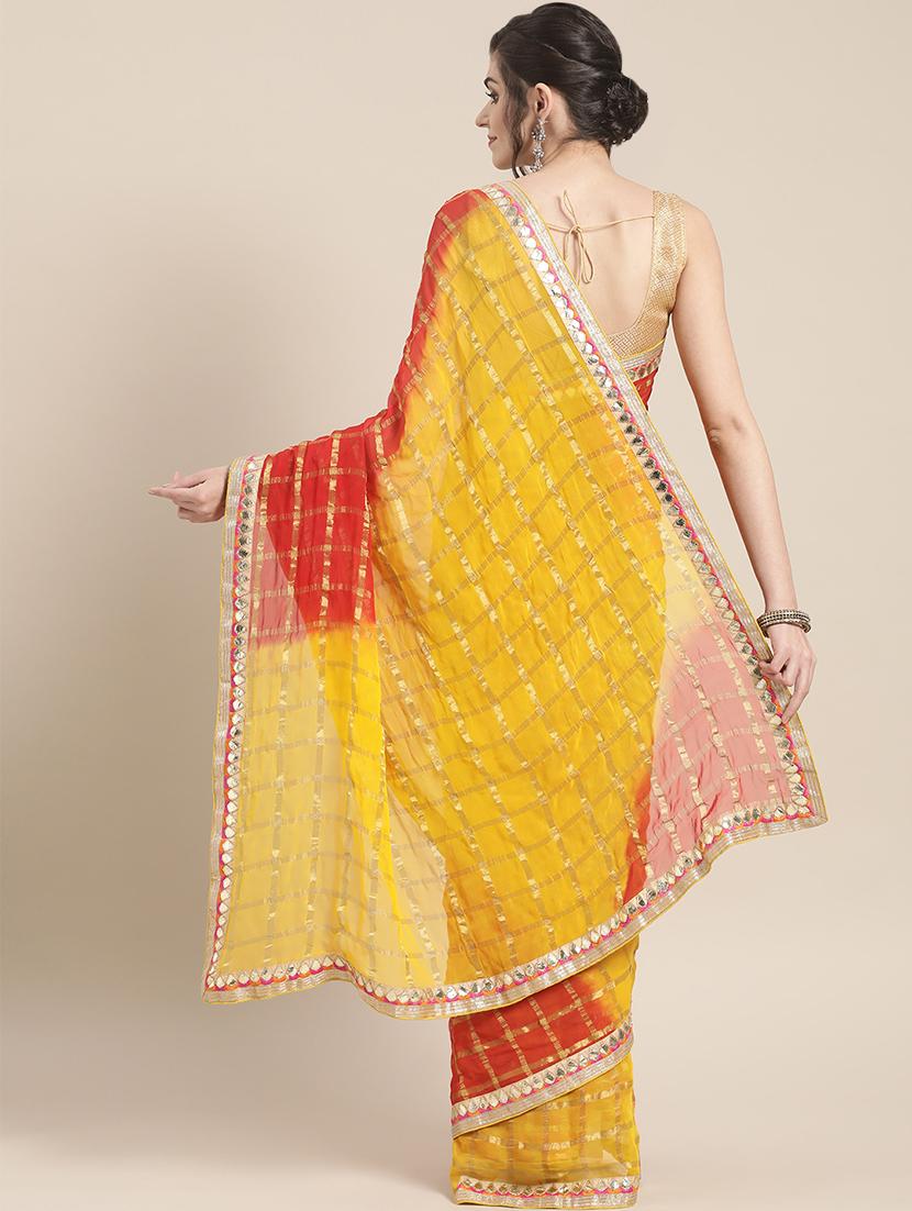 checkered embroidered saree with blouse - 16817829 - Standard Image - 1