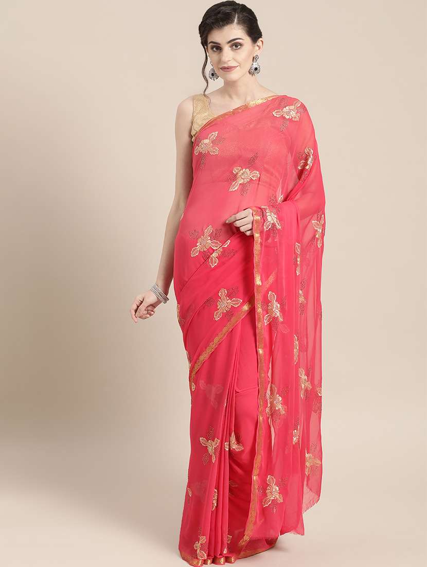 floral embroidered saree with blouse