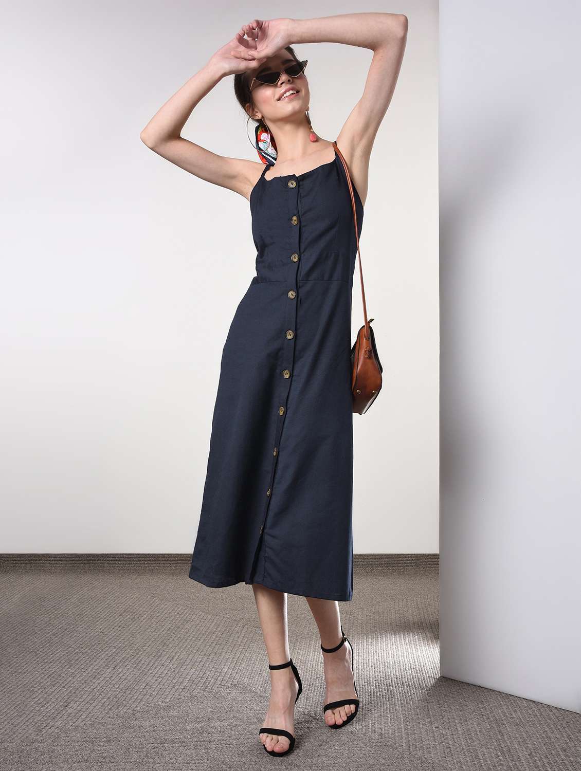 button up solid a-line dress