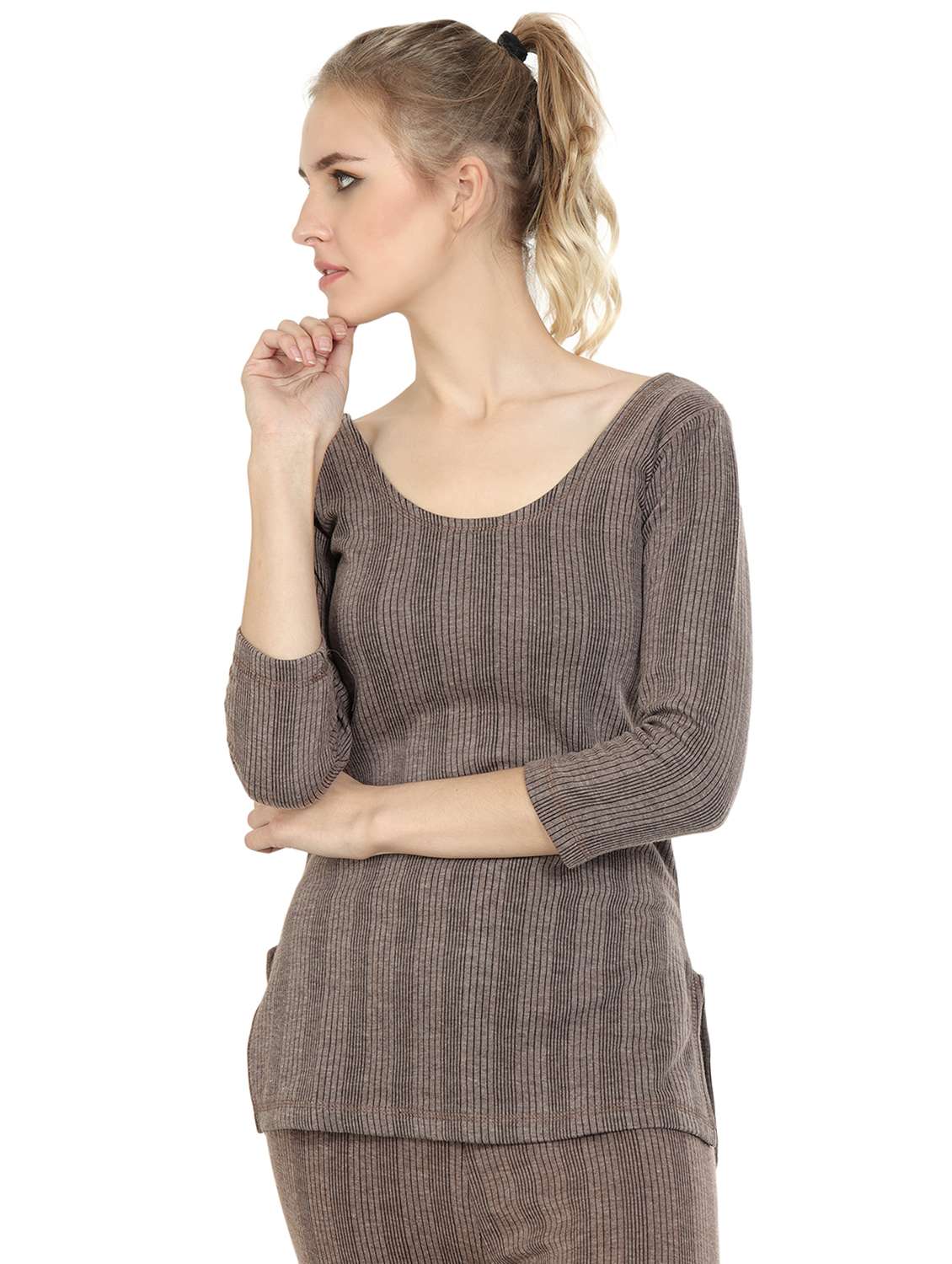 women full sleeve thermal vest top brown