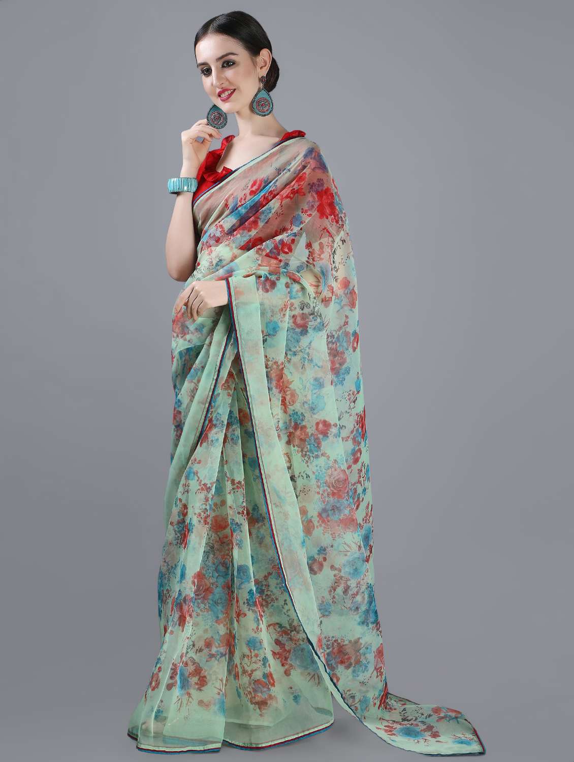 floral printed saree with blouse