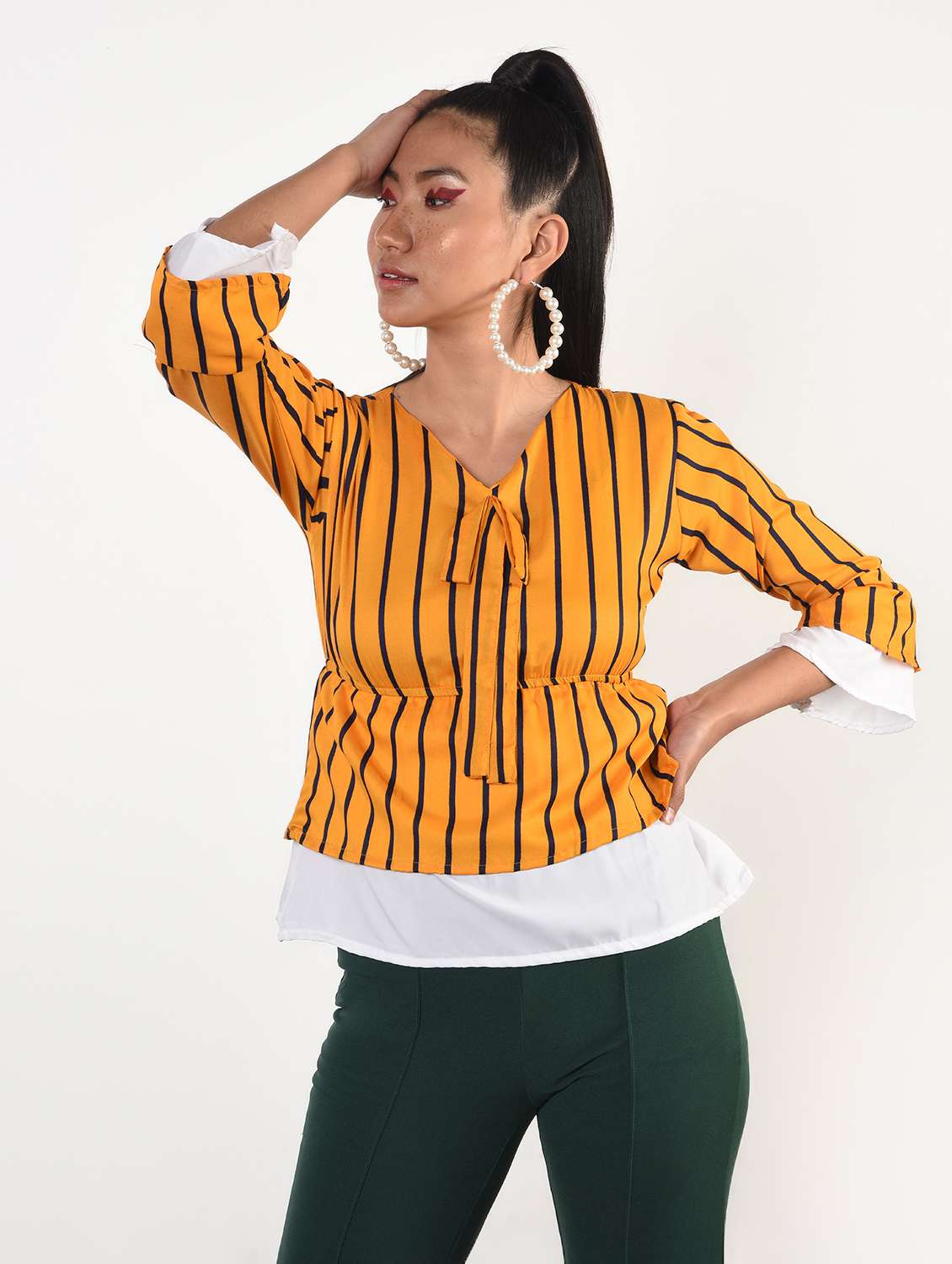 bell sleeved striped top 