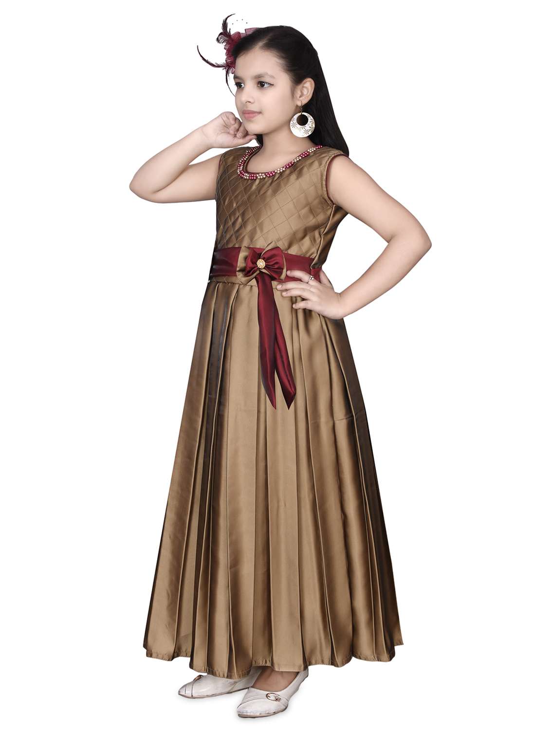 gold silk blend party gown - 16822859 -  Standard Image - 1