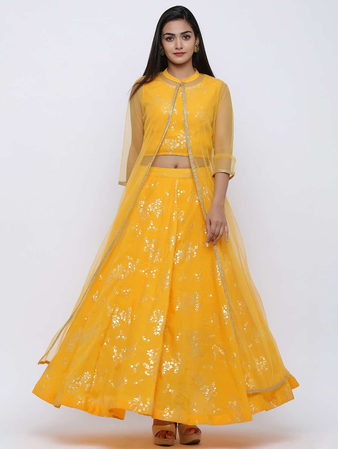 foil printed flared lehenga