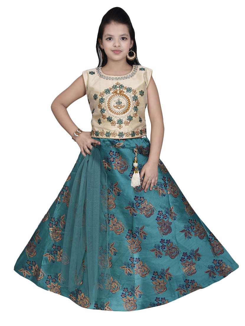 green silk blend lehenga choli