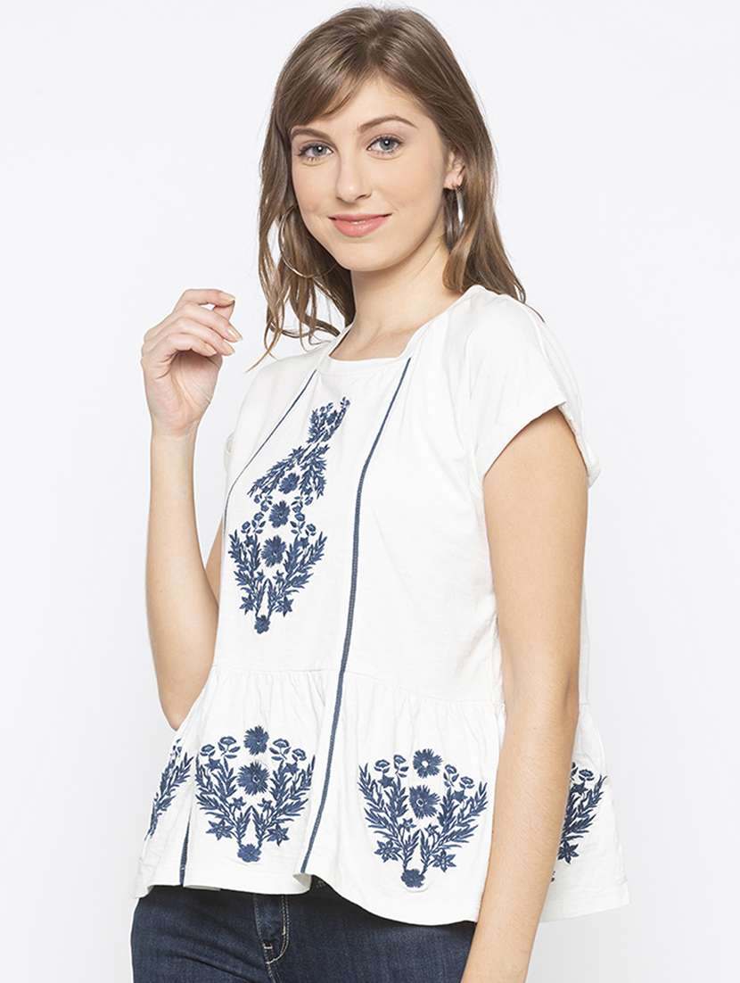 round neck embroidered top - 16828762 - Standard Image - 1